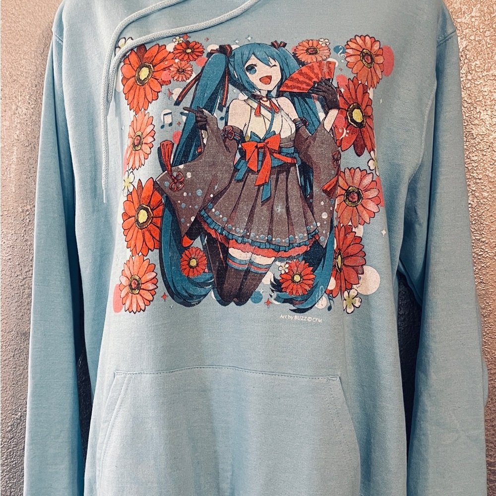 HATSUNE Miku Hoodie Sz S Light Blue  Anime Vocaloid Graphic Cosplay Kawaii